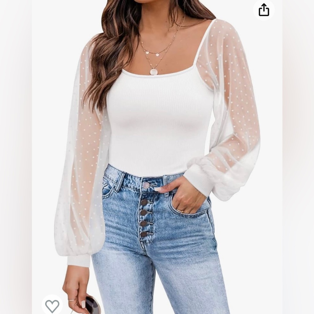 White Mesh Long Sleeve Top